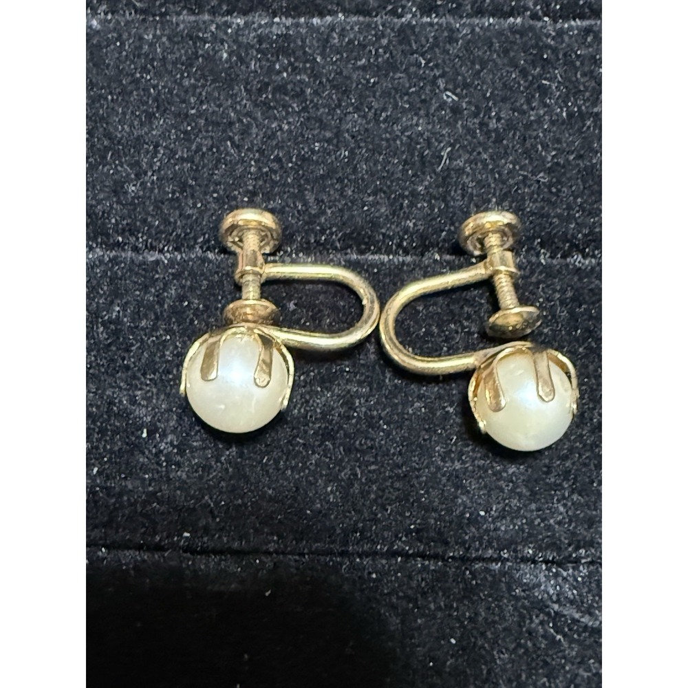 Vintage 12 Karat Gold Filled Cultured Pearl Screw Back Earrings - Picture 2 of 6